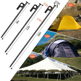 Tent Stakes and Hammer Set, 8 Pack 12in Heavy Duty Forged Steel Tent Stakes + 11in Camping Hammer + Storage Pouch, Available in Rocky Place(8 Pack 12in Stakes + Hammer)