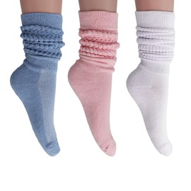 AWS/American Made Colorful Cotton Scrunch Socks for Women 80s 3 Pairs Shoe Size 5-10 (Light Blue-Pink-White)