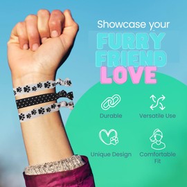 Sportybella Paw Print Hair Ties (Black/White)- Hair Accessories For Girls, Women, Teens & Kids. No Crease Elastic Hair Ties Set w/Paw Print Design. Ponytail Holders for Dog or Cat Lovers, 5pcs.