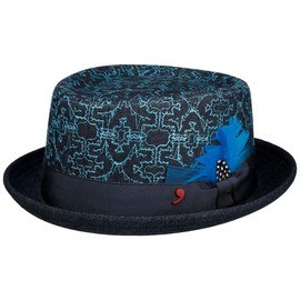 Alfonso D'Este Damiano Pork Pie Cotton Hat Porkpie Pork Pie Hat Fabric Hat Men - Made in Italy with Lining, Grosgrain Ribbon Autumn Winter Winter, denim, L
