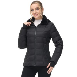 ANOTHER CHOICE Womens Down Jacket, Warm Winter Jacket for Women with Hood,Black,XXL
