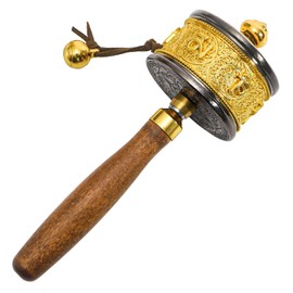 Foraineam Handheld Prayer Wheel with Tibetan Buddhist Six-Character Truth Buddha Scriptures, Wooden Handle Buddhist Turn Praying Instrument for Praying, Blessing, Yoga, Relaxing, Healing, Meditation