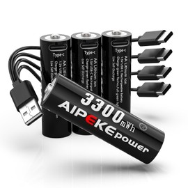 AIPEKE USB Rechargeable aa Batteries,1.5v Lithium Batteries aa Rechargeable 3300mWh– High Capacity for Long-Lasting Power,with 1 USB-C 4-in-1 Charging Cable,for Remotes,Toys,Over 1200+ Cycles