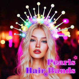 Ushiny Luminous Beads Headband Sparkling LED Hair Band Luminous Rave Festival Hair Accessory for Women (White, One Size)