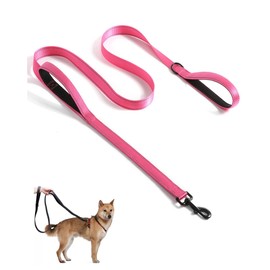 Aeclleca Soft Handle Reflective Black Dog Leash with 2 Padded Handles, 5FT Heavy Duty Pet Lead for Medium & Large Dogs, Comfortable Anti-Slip Grip & Night Safety Design (Hot Pink)