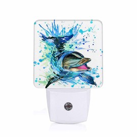 Jahiona LED Night Light Lamp with Smart Sensor Dusk to Dawn Sensor,Funny Dolphin Watercolor Marine Nature Sea Animal Night Light Daylight White,0.5W Plug-into Wall for Adults,Bedroom,Hallway,Kitchen