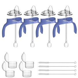 Spout Sippy Cup Conversion Kit for Lansinoh Baby Bottle, Sippy Cups Transition Kit with Soft Spout top,Weighted Straw, Bottle Handle, Cleaning Brush, Dust-Proof Case, 6m+, 4 Pack