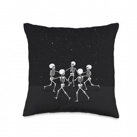 Skeletons Dancing Night Sky Cool Goth Aesthetic Throw Pillow