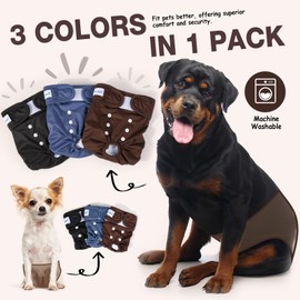 Pet Soft Dog Diapers Female Washable - Pack of 3 Doggie Diapers for Female Dogs, Strong Absorbent Reusable Dog Period Diapers, Female Dog Diapers for Heat & Pet Incontinence Peeing (Deep Set, S)