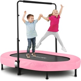 Unbranded Foldable Trampoline, Mini Rebounder Trampoline with Adjustable Handle, Exercise~ - Pink