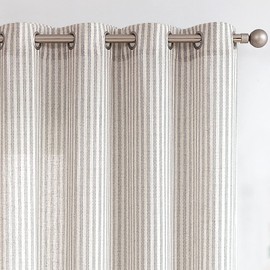 COLLACT Gray Striped Linen Curtains 63 Inch Length for Living Room/Bedroom Farmhouse Pinstripe Pattern Curtains Light Filtering Drapes Grommet Window Treatments, W50 x L63, 2 Panels Grey on Beige