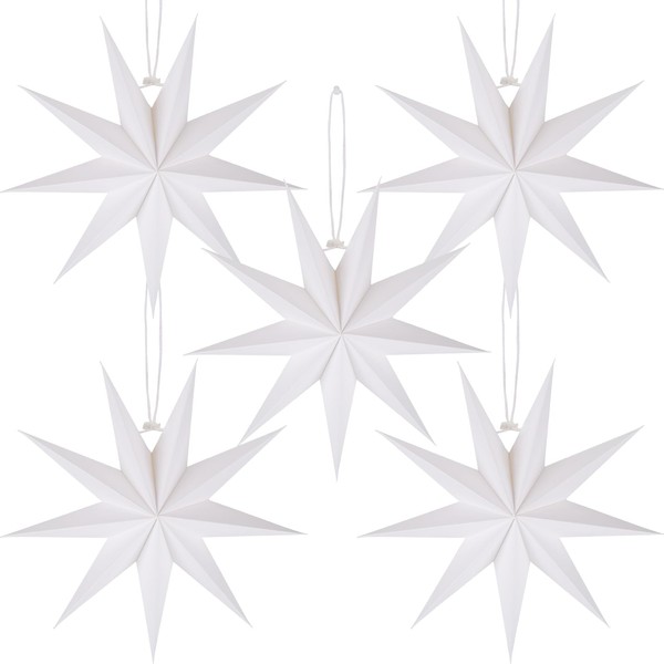 BestoFun 5 PCS White Paper Star Lanterns Hanging Stars Christmas