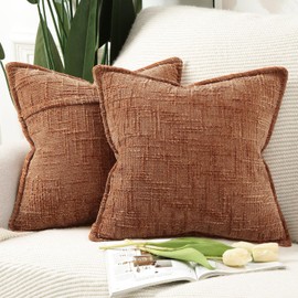 MADIZZ Decorative Chenille Neutral Pillow Covers 45x45 cm Rust Pack of 2 Throw Pillows for Couch Sofa Boho Accent Pillow Cases for Bed Cushion for Bedroom Living Room Modern Home Decor