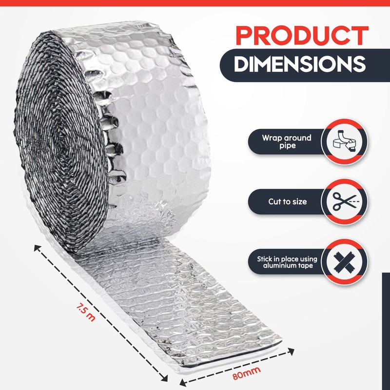 Pipe Lagging Foil Insulation Wrap 7.5m x 80mm - Thermal