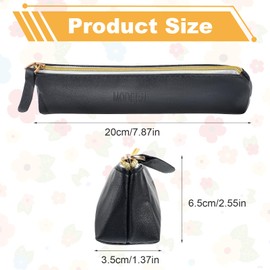DIVINA VITAE Set of 2 small pencil cases, slim design, small pen bag, leather pencil case with zip for pens, pencils, markers, stationery and cosmetics, Black + Beige, Simple style