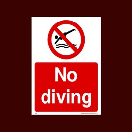 No Diving Plastic Sign with 4 Pre-Drilled Holes (WS6) - No Swimming, No Diving, No Sailing, Deep Water, Eating & Drinking, Slippery