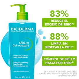 BIODERMA, Sbium Gel Moussant, Limpiador Facial Menos Imperfecciones, Skincare Piel Grasa, Suave y sin Resecar, 500ML                                  