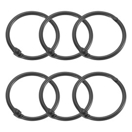 sourcing map Shower Curtain Rings,6pcs - Carbon Steel Round Snap Shower Curtain Hooks, 1.22 Inch Loose Leaf Binder Rings for Shower Curtain Rods (Black)