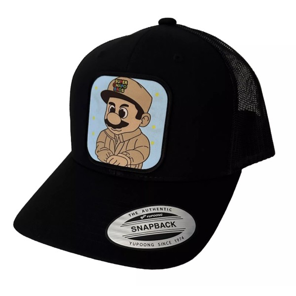SUPER CHAPO BROS HAT BLACK MESH SNAP BACK VISERA DOBLADA