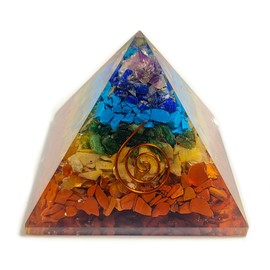 Pair 2.8" 7 Chakra Orgonite Orgone Pyramids Positive Energy Reiki Charged Generators Metaphysical Healing Meditation Gemstone Crystal Mineral w/Copper Coil Specimen