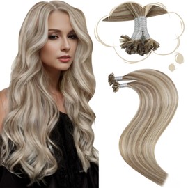 Moresoo U Tip Hair Extensions Human Hair Blonde Keratin Extensions Balayage Medium Golden Brown with White Blonde Hot Fusion Remy Human Hair Extensions 22 Inch 50g/50s