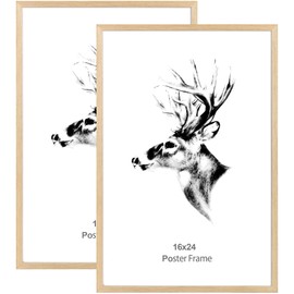 Yaetm 16x24 Frame Set of 2, Solid Oak Wood Poster Frame 16 x 24 inches, Wall Gallery 16x24 Picture Frame for Horizontal and Vertical Wall Mounted (2 pack, Oak)
