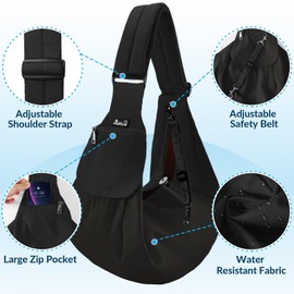 SlowTon Pet Carrier, Doggie Watrproof Cat Hand Free Sling Carry Dog Papoose Carrier Adjustable Padded Shoulder Strap Tote Bag with Front Pocket Safety Belt Outdoor Traveling Puppy Carrying