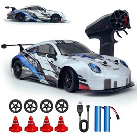 HTURCCOP RC Drift Car 2.4GHz 1:24 Scale 4WD High Speed Remote Control Cars Vehicle with LED Lights Two Batteries and Drifting Tires Racing Sport Toy Cars for Adults Boys Girls Kids