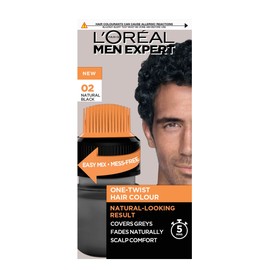 L'Oreal Paris Men Expert One Twist Hair Colour, Natural Black Hair Dye For Men. Mens Hair Dye For Men Dying Hair To Cover Grey Hair, Gives Quick Natural Looking Results - Shade 2 Natural Black