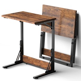 Tatub 24" Folding C Shaped End Table Set of 2, Small Sofa Side Laptop Desk, Couch TV Tray Table for Living Room, Bedroom, Rustic Brown