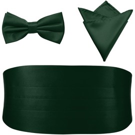 PenSee Formal Dard Green Pre-tied Bow Tie & Pocket Square & Cummerbund Set