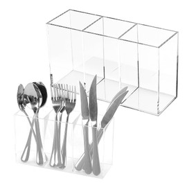 2 Pack Clear Acrylic Cutlery Storage Organizer, Plastic Cutlery Utensil Holder Storage Organizer Caddy for Kitchen Countertop Organization, Holds Fork, Knife, Spoon, Silverware Tableware Storage Box