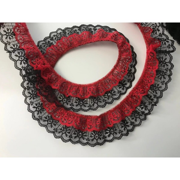 Unbranded Red and Black Double Ruffled Candlewick Lace Trim, 2