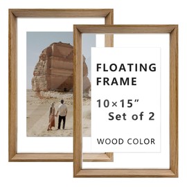 A ART·ZONE 10X15 Floating Picture Frames - Set of 2, Double-Sided Organic Glass Photo Frame for Wall Hanging or Tabletop Home Decor Living Room Bedroom Office (Wood, 10X15)