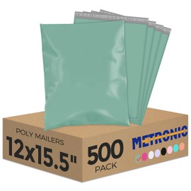 Metronic Poly Mailers 12X15.5 500Pack, Strong Adhesive Shipping Envelopes for Clothing, Waterproof Shipping Bags for Small Businesses, Flexible Mailers Poly Bags, Grayed Jade Green