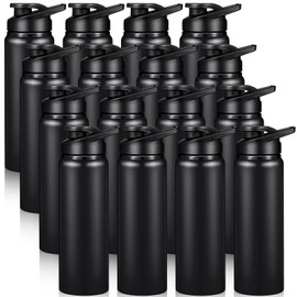 16 Pieces Aluminum Water Bottles Bulk 25 oz Sports Water Bottles with Snap Lids Lightweight Bike Water Bottle Reusable Leak Proof Travel Bottles for Outdoor Gym Sports Camping Hiking Fishing (Black)