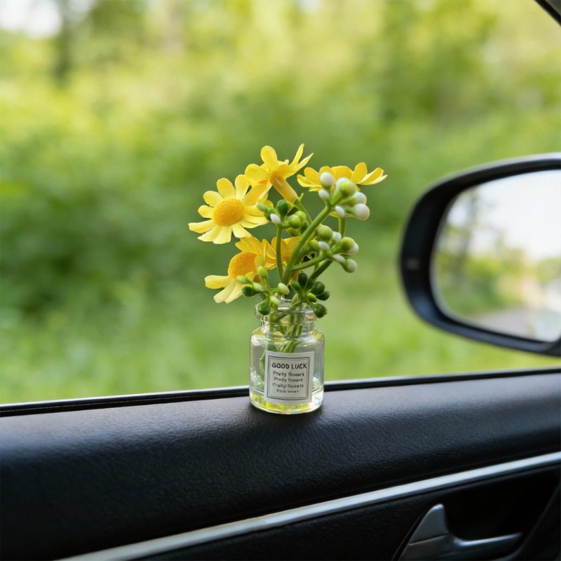 houlishu 3-Pack Daisy Flower Car Decor, Cute Dashboard Mini Vase