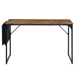 FurnitureR 39.4 inch Small Study Writing Table with Storage Bag Space Saving for Home Office, Modern PC Metal Frame Computer Desk, Brown