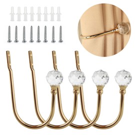 Coolnice 4 Pack Decorative Curtain Drapery Holdbacks Wall Mounted Curtain Tieback U Shape Curtain Tiebacks Hooks Crystal Hooks with Screw for Home Office-Rose Gold
