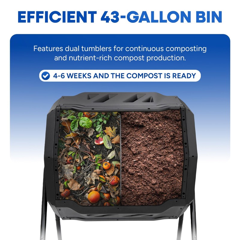 PLASTIC PRINCE 43 Gallon Garden Compost Bin Outdoor Dual Chamber