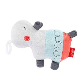 Fehn 00059342, Multicoloured, 14 cm 059342 Hippo-Toy with Rattle Holder, Fits All Dummies-Perfect Companion for Home and Travel-for Babies and Toddlers from 0+ Months