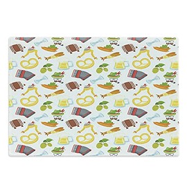 Ambesonne Bavarian Cutting Board, Cartoon Arrangement Traditional Motifs Pretzel Beer and Sausage Retro Classic, Decorative Tempered Glass Cutting and Serving Board, Large Size, Multicolor