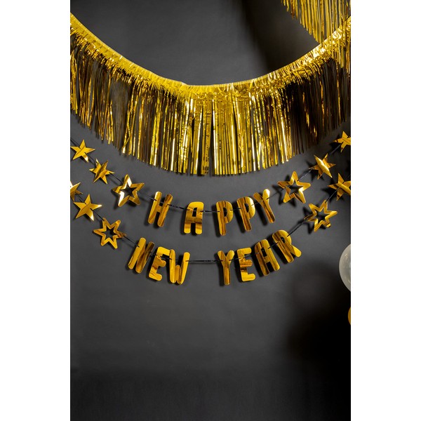 Folat 66101 Decorazioni Capodanno Ghirlande di Lettere 'Happy New Year' Dorata 2 Pezzi, Colore Oro