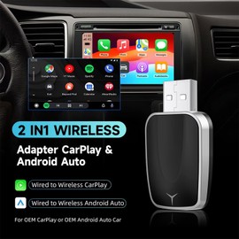 ZVCXOE Wireless Carplay Adapter for OEM Wired Carplay Cars Compatible with iOS 10+ and Android Auto 2 in 1 Plug and Play Mini USB Adapter with USB-C/A Cables Black