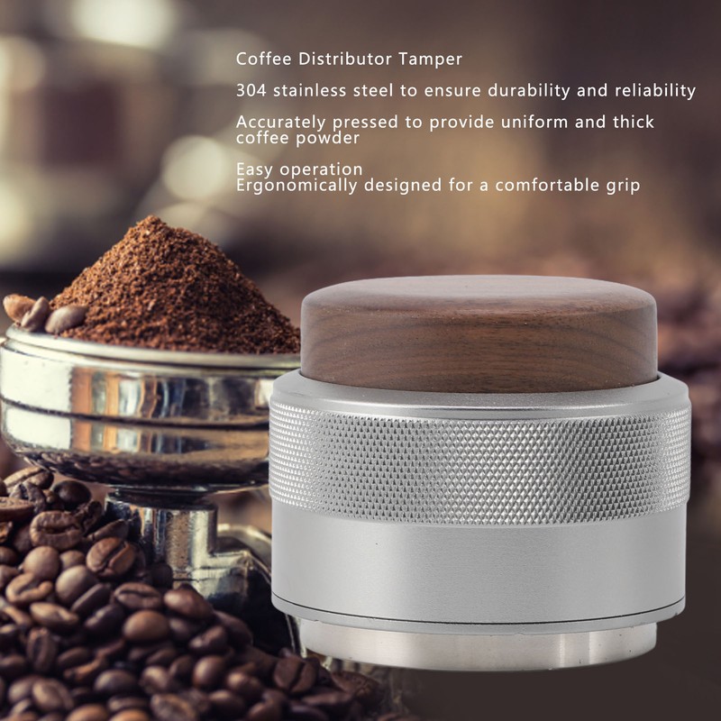 Coffee Distributor Tamper Constant Pressure 304 Stainless Steel Wood Handle