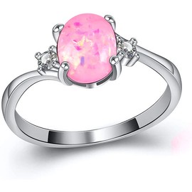 Exquisite Women's 925 Plate Silver Ring Oval Cut Created-Fireopal Diamond Jewelry Birthday Proposal Gift Bridal Engagement Party Band Rings Size 5-11 Pink 7