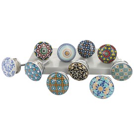 G Decor Positive Energy VI Assorted Designs Ceramic Door Knobs, Vintage, Shabby Chic, Interior Furniture, Cabinet Cupboard Drawers Pulls Handles (10-Pack)