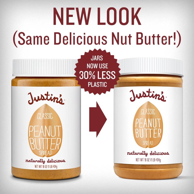 Justin's Classic Peanut Butter, Only Two Ingredients, Gluten-free, Non-GMO, Responsibly
