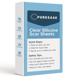 PUREEASE Silicone Scar Sheets – Reusable Medical-Grade Silicone Gel Strips for Body & Face – Soft, Invisible & Flexible – 1.4 x 4.3 in – 6 Clear Patches for Old & New Scars – Smoother Skin Appearance