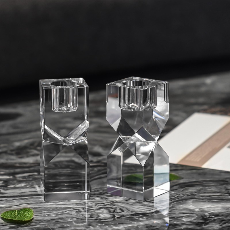 DONOUCLS Home Crystal Candlestick Holders Pack of 2 Clear Crystal